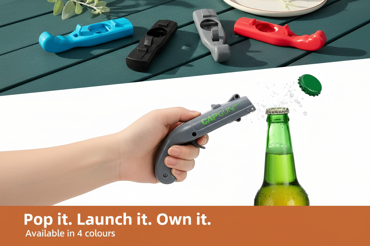CapShot Novelty Gun-Shaped Bottle Opener in 4 colours at a braai